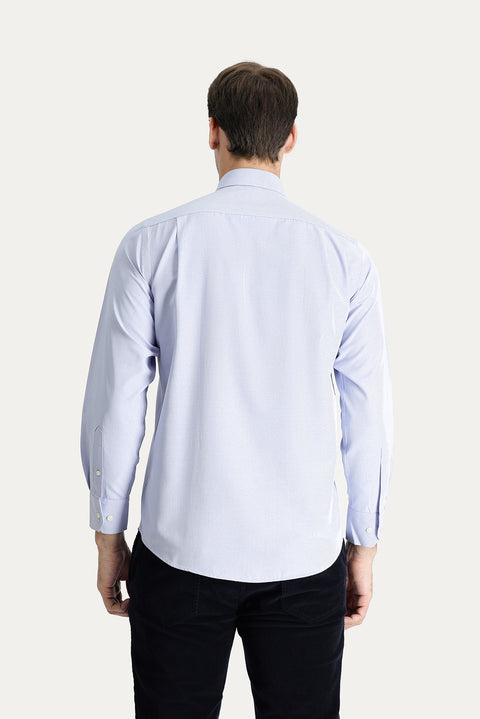 Dark Blue Long-Sleeve Classic Patterned Cotton Shirt