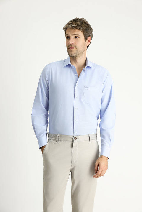 Light Blue Long Sleeve Classic Patterned Cotton Easy-Iron Shirt