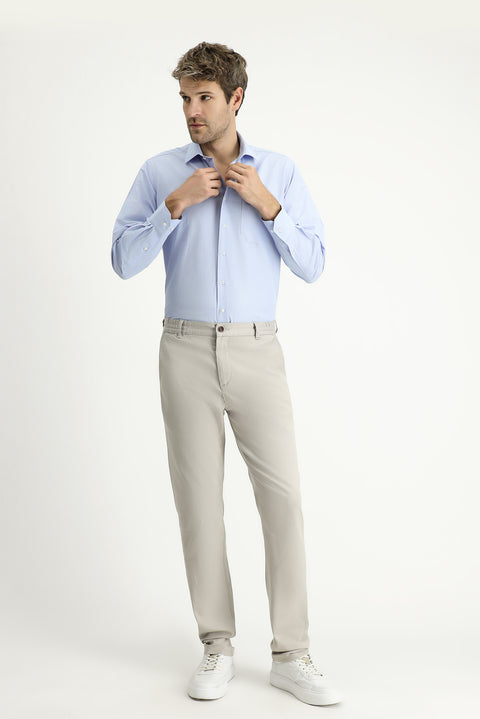 Light Blue Long Sleeve Classic Patterned Cotton Easy-Iron Shirt