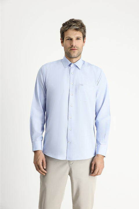 Light Blue Long Sleeve Classic Patterned Cotton Easy-Iron Shirt