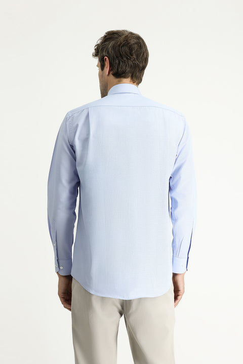 Light Blue Long Sleeve Classic Patterned Cotton Easy-Iron Shirt