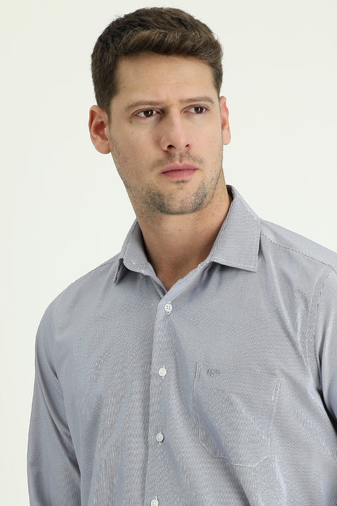 Dark Navy Long Sleeve Classic Patterned Cotton Easy-Iron Shirt