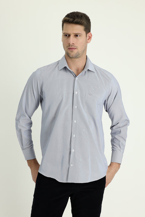 Dark Navy Long Sleeve Classic Patterned Cotton Easy-Iron Shirt