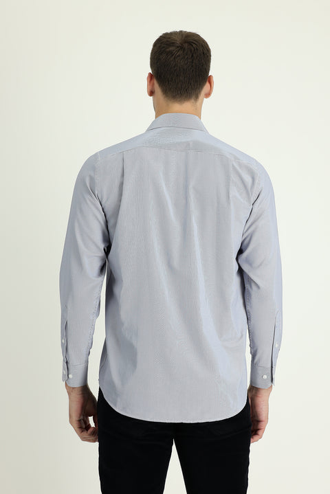 Dark Navy Long Sleeve Classic Patterned Cotton Easy-Iron Shirt