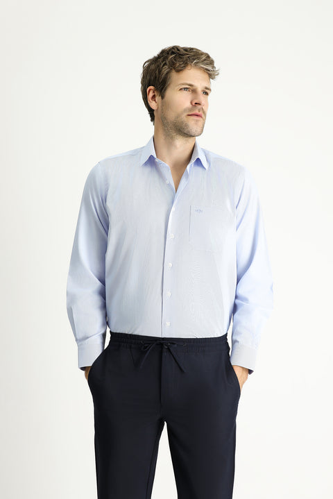 Light Blue Long Sleeve Classic Patterned Cotton Easy-Iron Shirt
