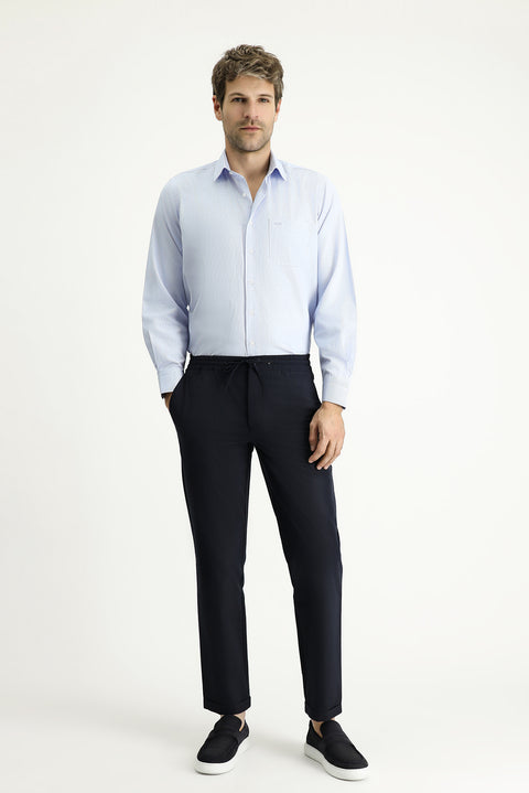 Light Blue Long Sleeve Classic Patterned Cotton Easy-Iron Shirt