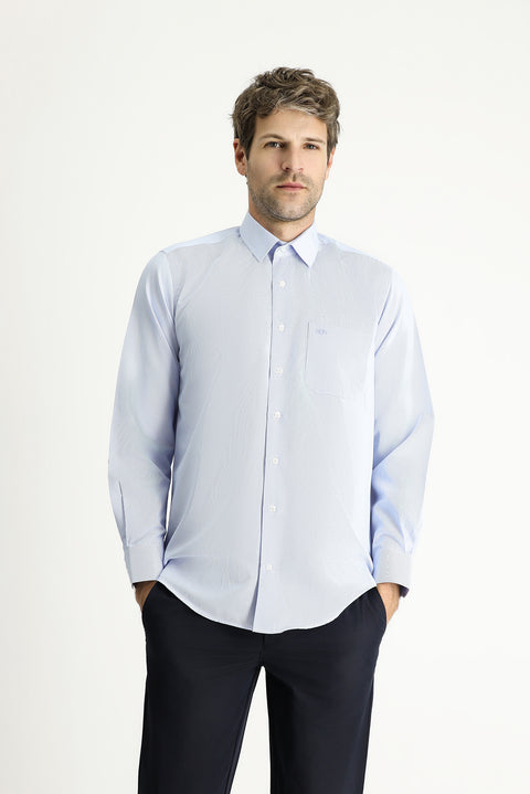 Light Blue Long Sleeve Classic Patterned Cotton Easy-Iron Shirt