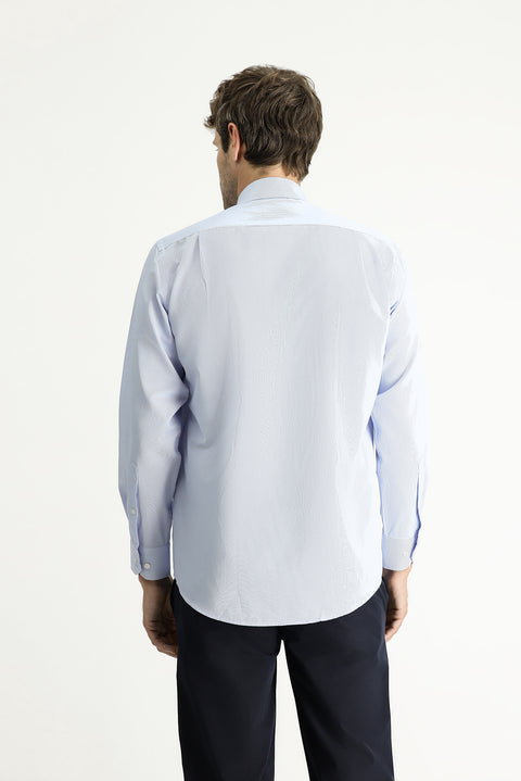 Light Blue Long Sleeve Classic Patterned Cotton Easy-Iron Shirt