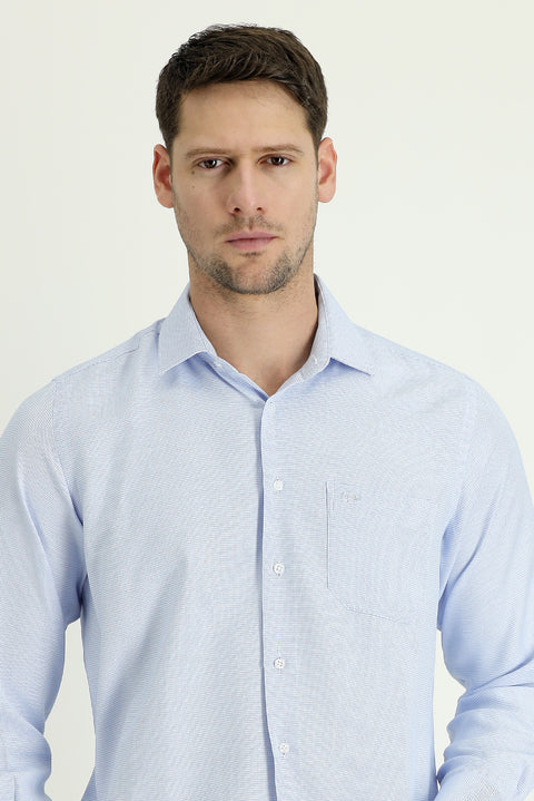Light Blue Long Sleeve Classic Patterned Cotton Easy-Iron Shirt