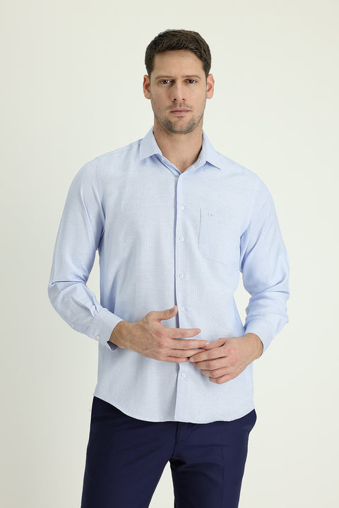 Light Blue Long Sleeve Classic Patterned Cotton Easy-Iron Shirt