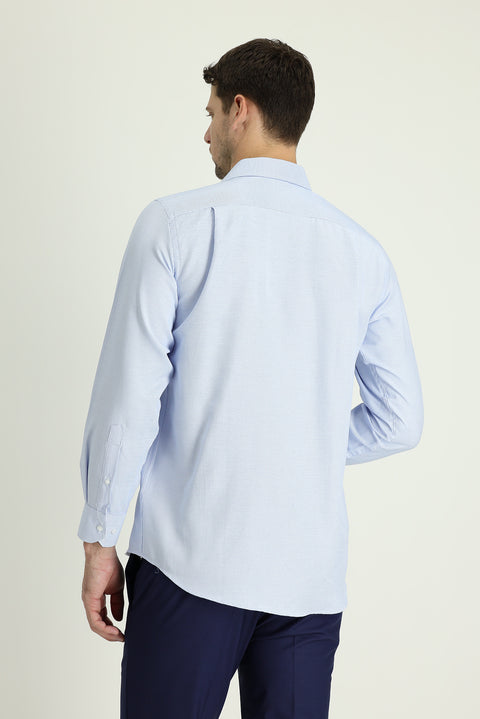Light Blue Long Sleeve Classic Patterned Cotton Easy-Iron Shirt