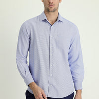 Blue Long-Sleeve Classic Patterned Cotton Easy-Iron Shirt