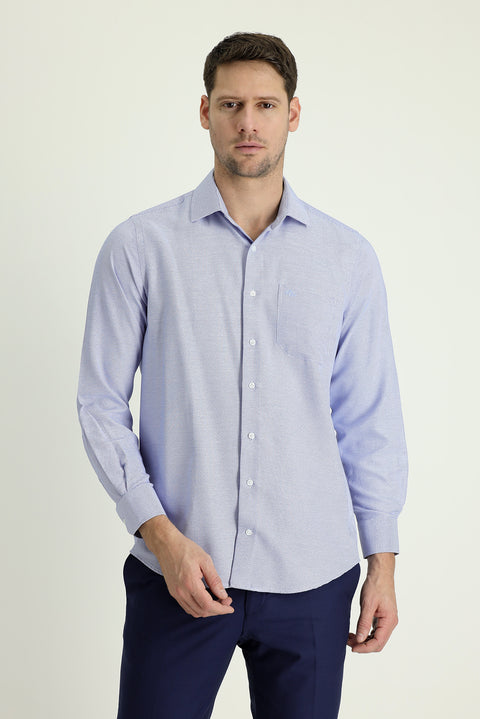Blue Long-Sleeve Classic Patterned Cotton Easy-Iron Shirt