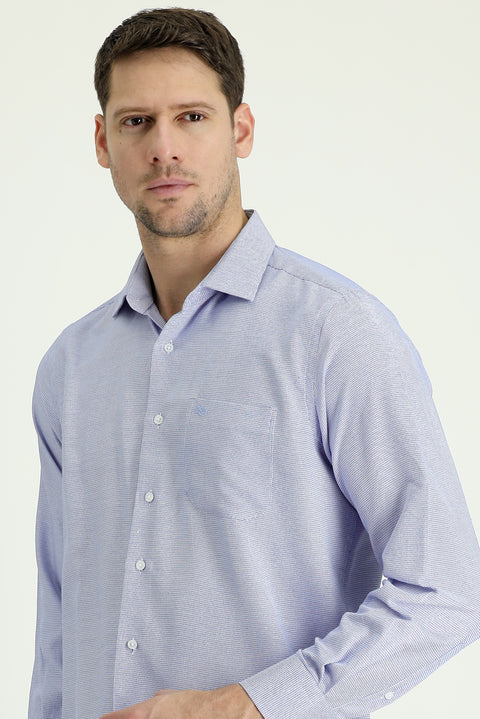 Blue Long-Sleeve Classic Patterned Cotton Easy-Iron Shirt