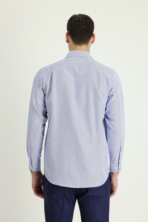 Blue Long-Sleeve Classic Patterned Cotton Easy-Iron Shirt