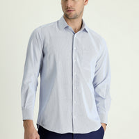 Light Blue Long Sleeve Classic Patterned Cotton Easy-Iron Shirt