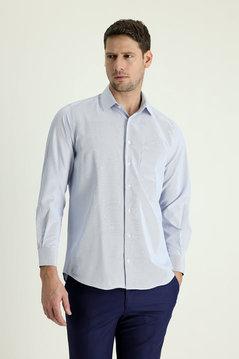 Light Blue Long Sleeve Classic Patterned Cotton Easy-Iron Shirt