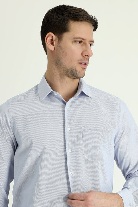 Light Blue Long Sleeve Classic Patterned Cotton Easy-Iron Shirt