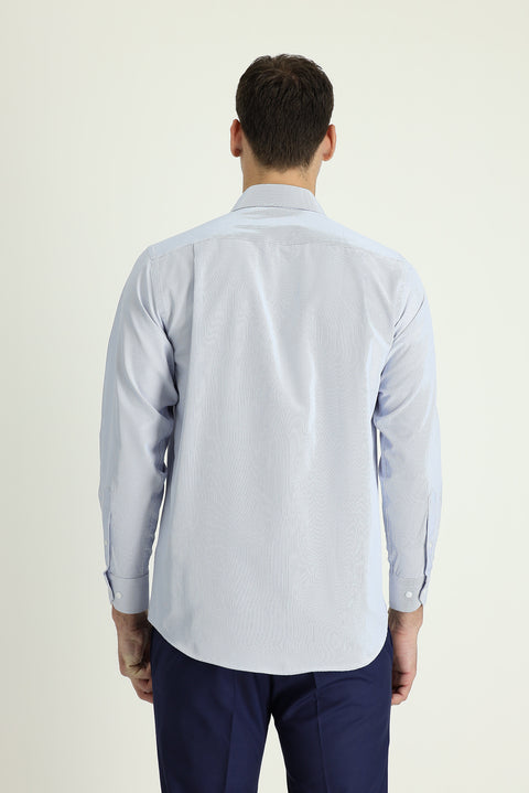 Light Blue Long Sleeve Classic Patterned Cotton Easy-Iron Shirt