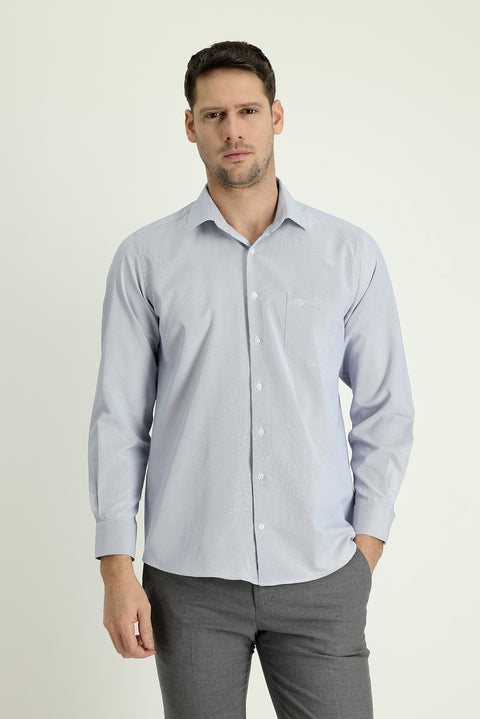 Dark Blue Long Sleeve Classic Patterned Cotton Easy-Iron Shirt