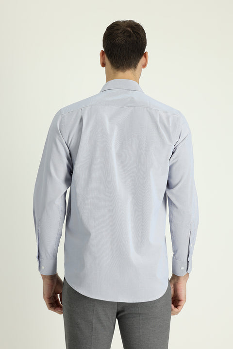 Dark Blue Long Sleeve Classic Patterned Cotton Easy-Iron Shirt
