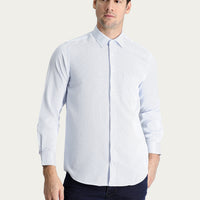 Light Blue Long-Sleeve Patterned Classic Cotton Shirt