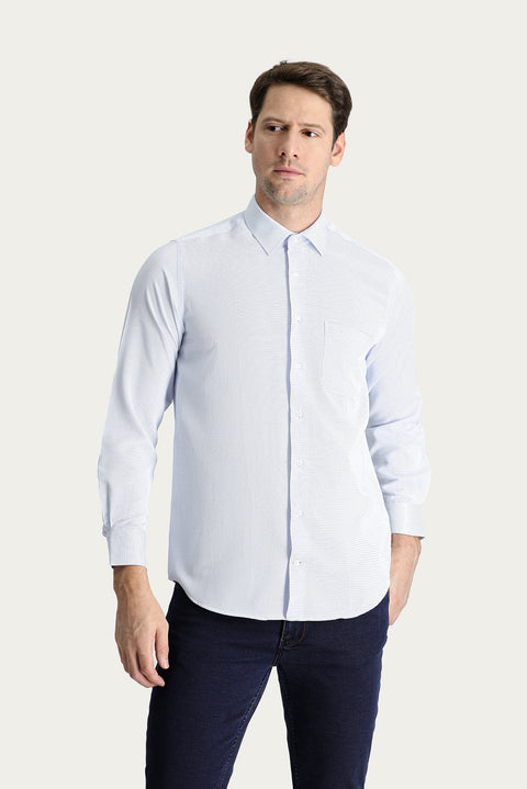 Light Blue Long-Sleeve Patterned Classic Cotton Shirt