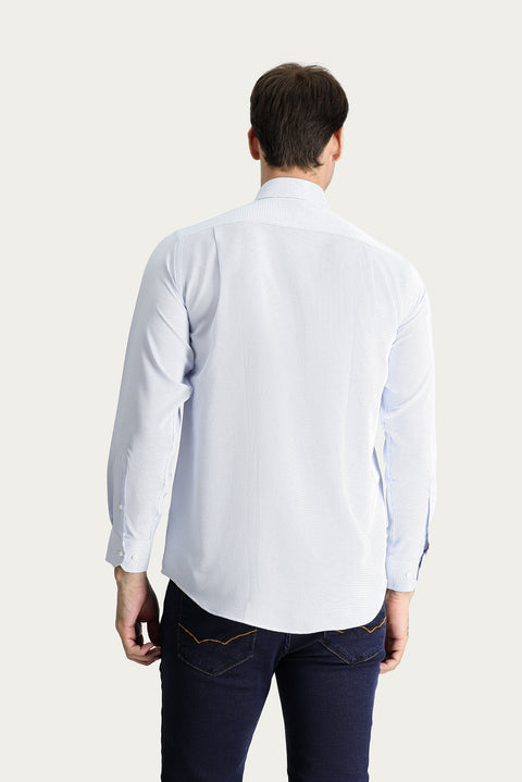 Light Blue Long-Sleeve Patterned Classic Cotton Shirt