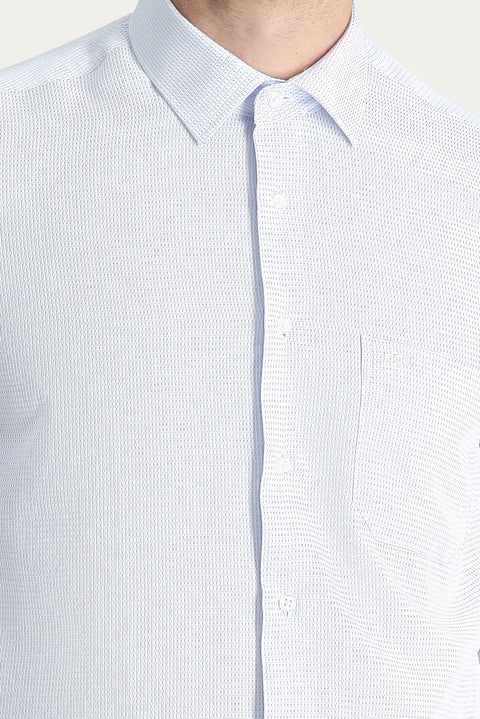 Light Blue Long-Sleeve Patterned Classic Cotton Shirt