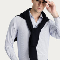 Dark Blue Long-Sleeved Patterned Classic Cotton Shirt