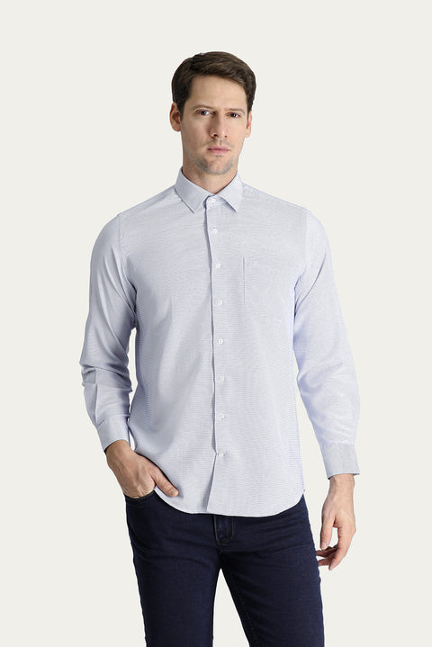 Dark Blue Long-Sleeved Patterned Classic Cotton Shirt