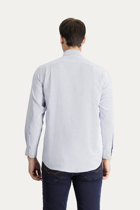 Dark Blue Long-Sleeved Patterned Classic Cotton Shirt