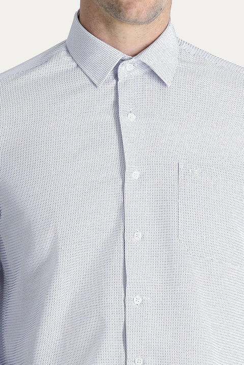 Dark Blue Long-Sleeved Patterned Classic Cotton Shirt