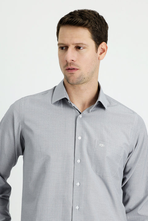 Light Black Long Sleeve Classic Patterned Cotton Easy-Iron Shirt