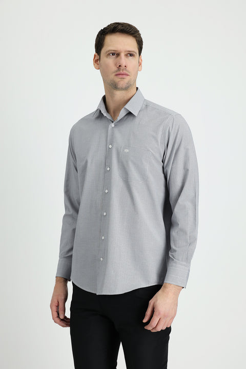 Light Black Long Sleeve Classic Patterned Cotton Easy-Iron Shirt