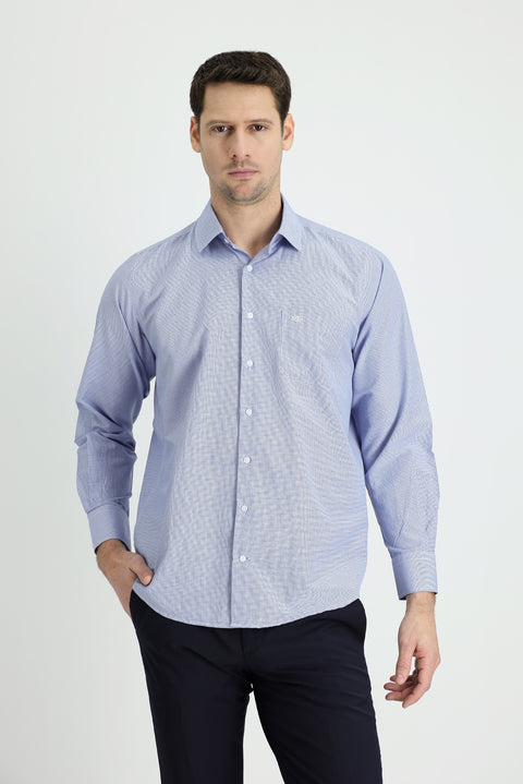 Medium Navy Long Sleeve Classic Patterned Cotton Easy-Iron Shirt