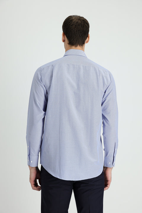 Medium Navy Long Sleeve Classic Patterned Cotton Easy-Iron Shirt