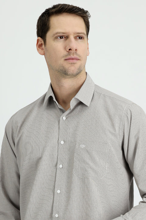 Medium Brown Long Sleeve Classic Patterned Cotton Easy-Iron Shirt