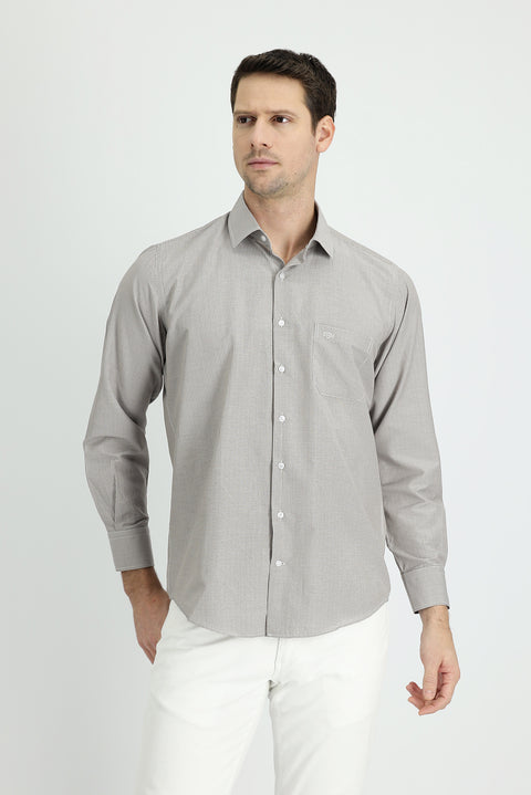 Medium Brown Long Sleeve Classic Patterned Cotton Easy-Iron Shirt
