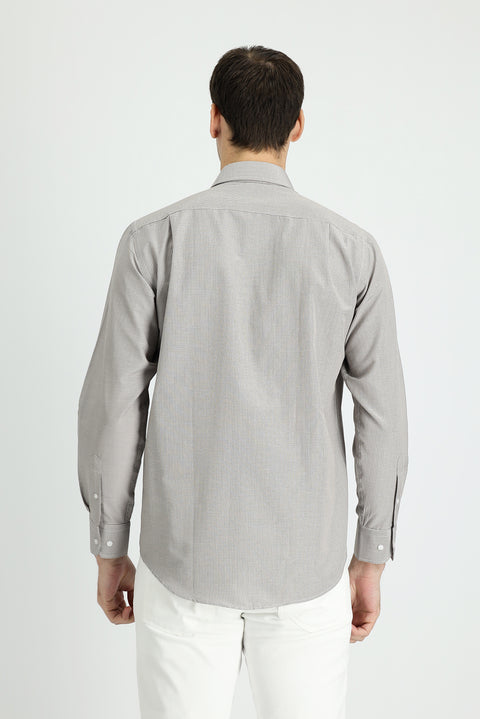 Medium Brown Long Sleeve Classic Patterned Cotton Easy-Iron Shirt