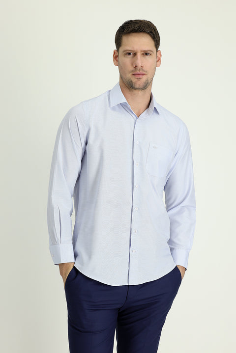 Light Blue Long Sleeve Classic Patterned Cotton Easy-Iron Shirt