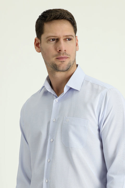 Light Blue Long Sleeve Classic Patterned Cotton Easy-Iron Shirt