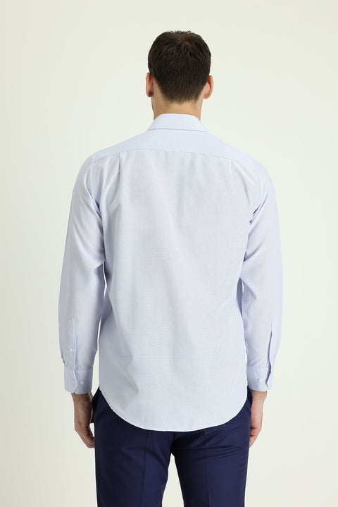 Light Blue Long Sleeve Classic Patterned Cotton Easy-Iron Shirt