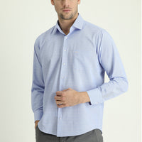 Light Blue Long Sleeve Classic Patterned Cotton Easy-Iron Shirt