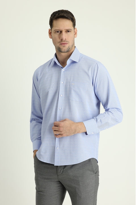 Light Blue Long Sleeve Classic Patterned Cotton Easy-Iron Shirt