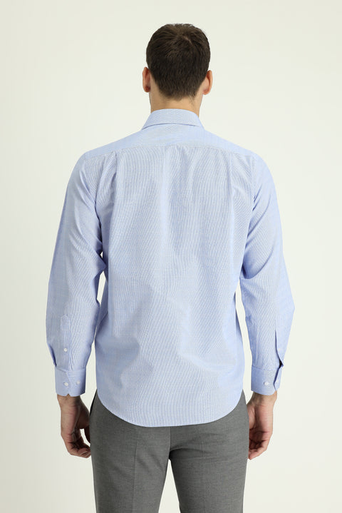Light Blue Long Sleeve Classic Patterned Cotton Easy-Iron Shirt
