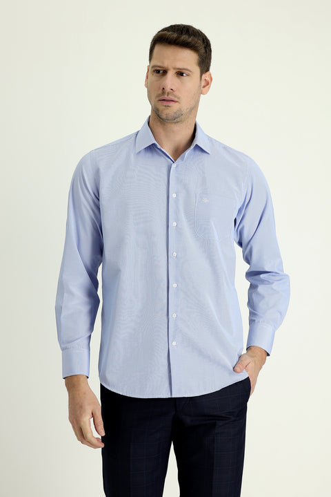 Light Blue Long Sleeve Classic Patterned Cotton Easy-Iron Shirt
