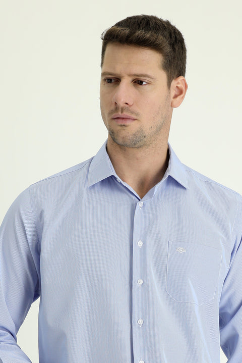 Light Blue Long Sleeve Classic Patterned Cotton Easy-Iron Shirt