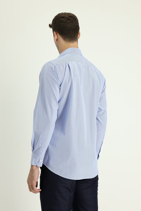 Light Blue Long Sleeve Classic Patterned Cotton Easy-Iron Shirt