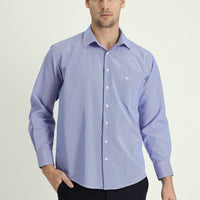Navy Blue Long Sleeve Classic Patterned Cotton Easy-Iron Shirt